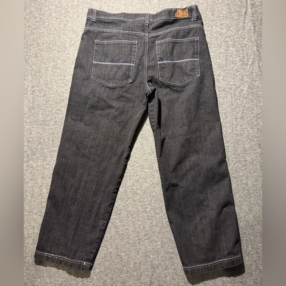 Risk Jean Co Vtg Jeans Mens 40x32 black gray baggy grunge purple stitching Y2K
